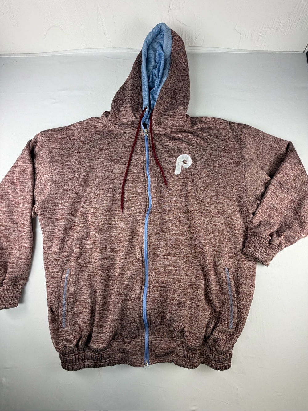 Phillies 3X Men's Marbled Burgundy Zip Hoodie with Light Blue Accents - Warm